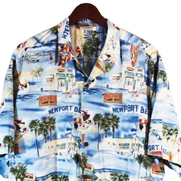 Newport Beach California Blue Hawaiian Shirt 2XL - Picture 2 of 3